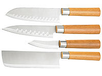 TokioKitchenWare 4-teiliges Küchen-Messerset Edelstahl (PEARL Edition); Damast-Santoku-Küchenmesser 