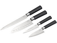 TokioKitchenWare 4-teiliges Küchenmesser-Set aus Edelstahl; Damast-Santoku-Küchenmesser 