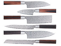 TokioKitchenWare Handgefertigtes Damast-Messer-Set mit Echtholzgriffen, 6-teilig; Küchenmesser-Sets Küchenmesser-Sets 